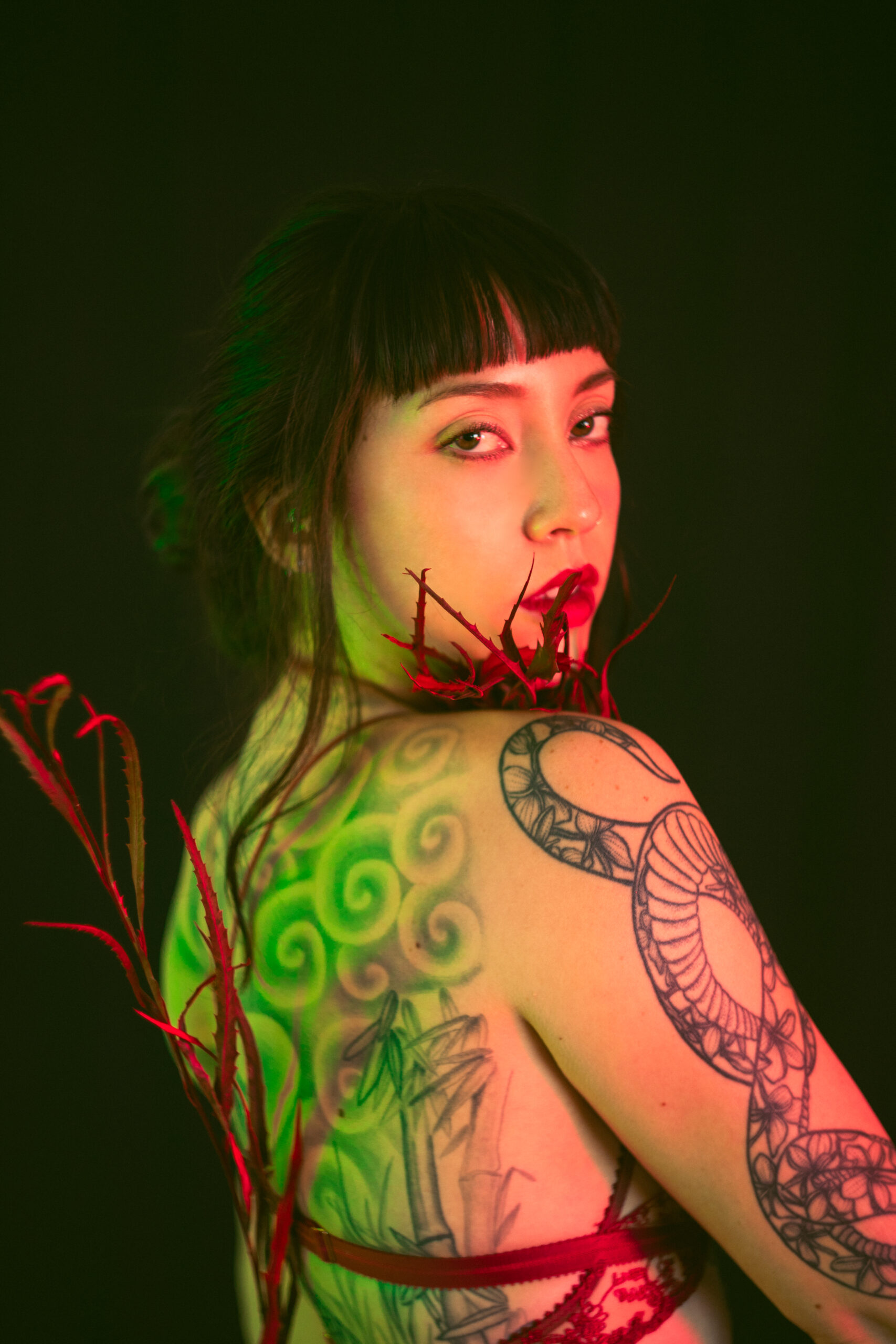 Sesión de fotos a modelo de lencería en estudio