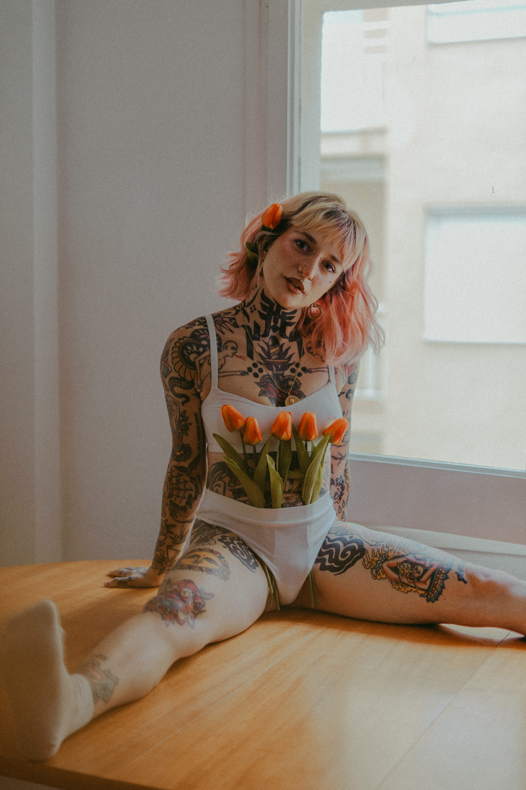 Floral lingerie photoshoot