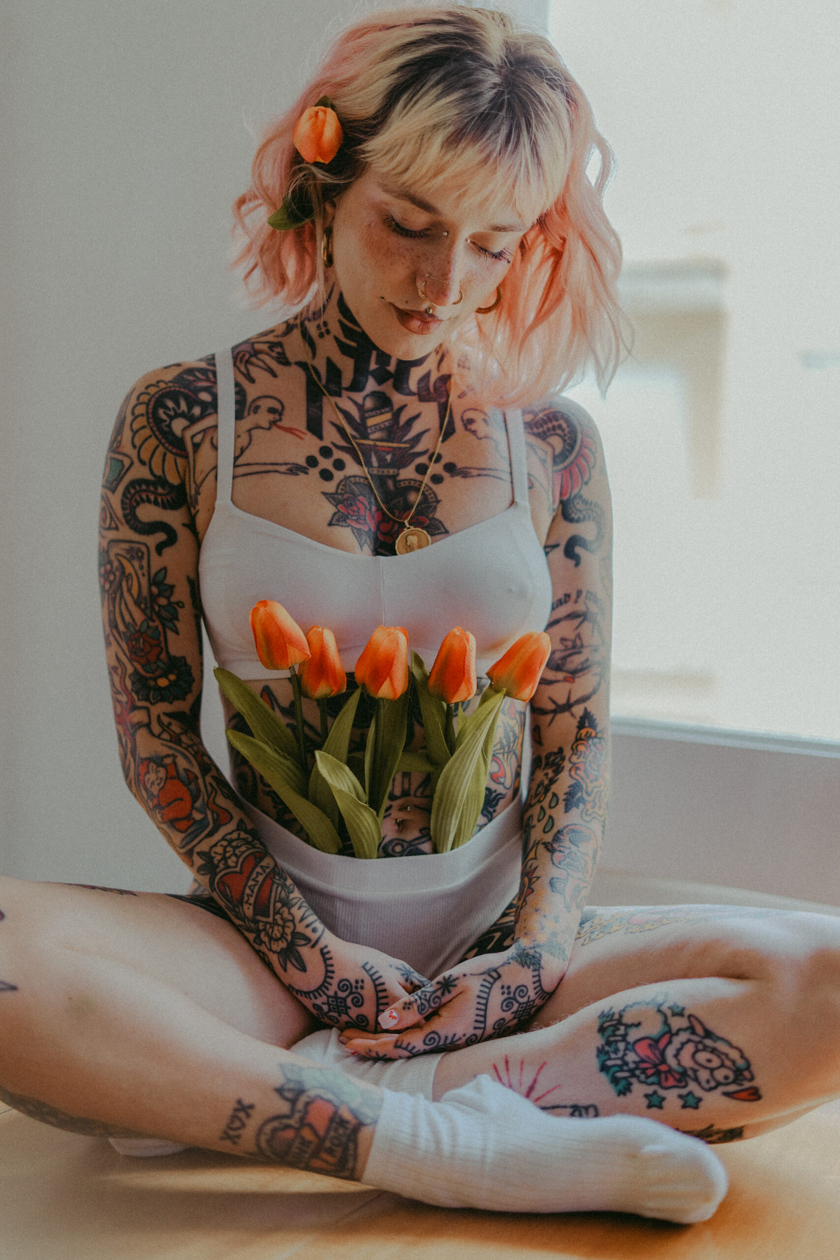 Floral lingerie photoshoot