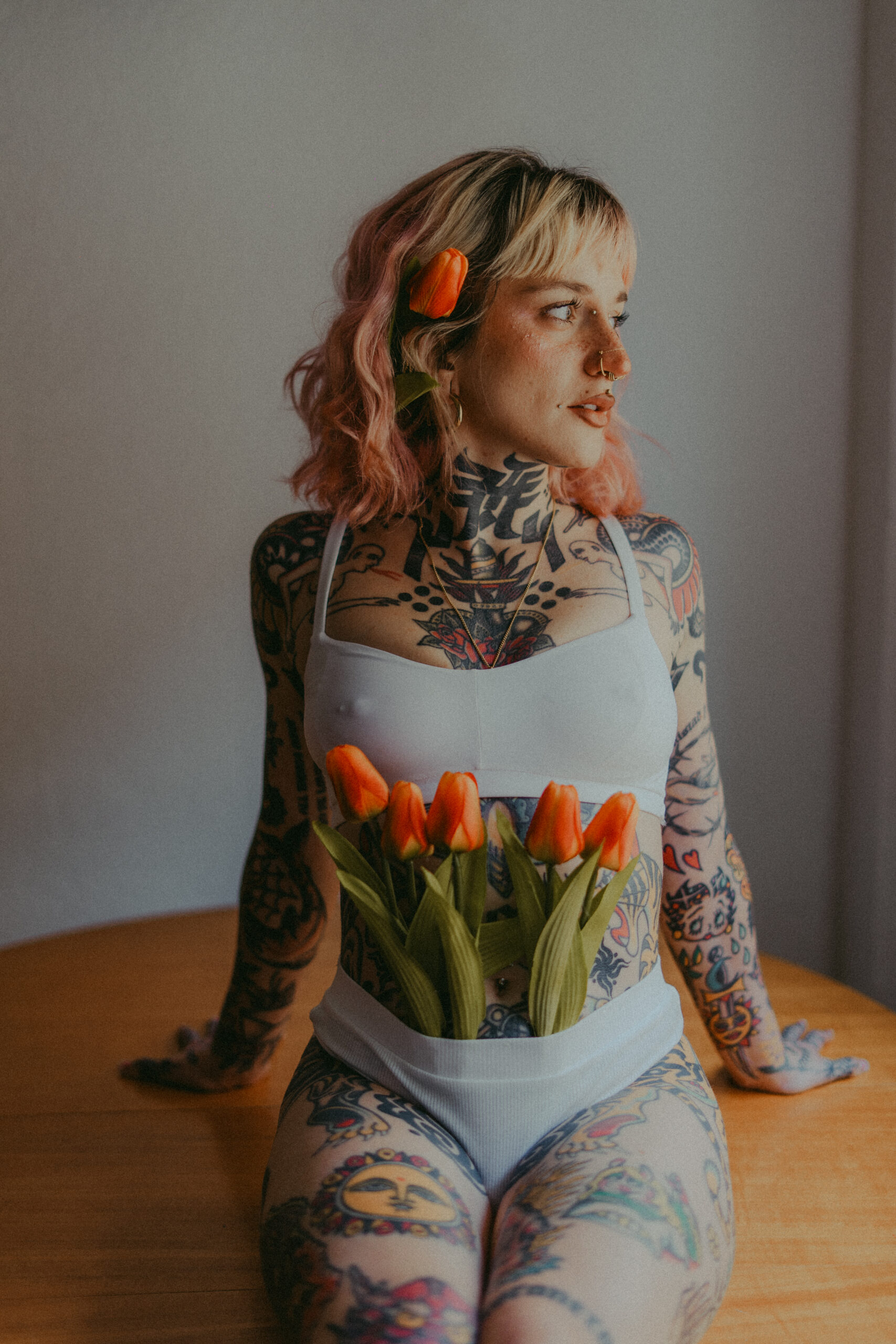 Floral lingerie photoshoot