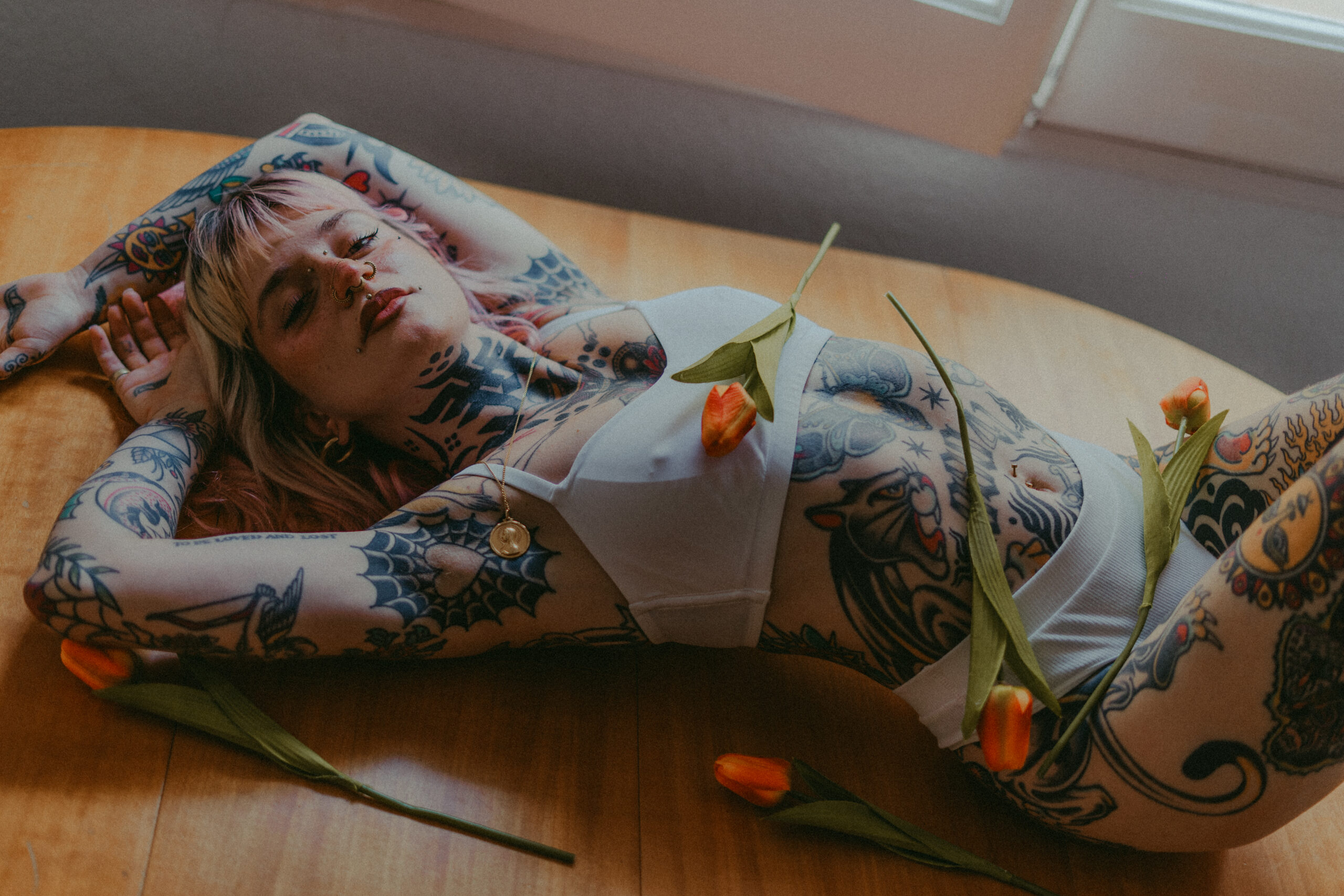 Floral lingerie photoshoot