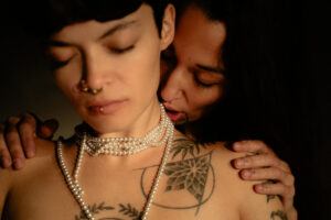 Erotic photoshoot with pearls