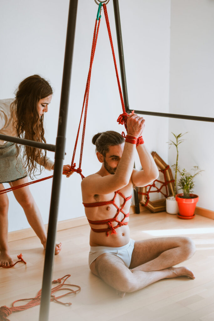 Intimate shibari session with male model