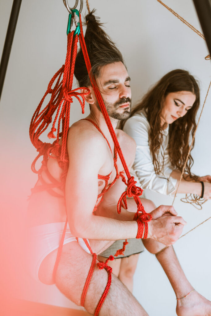 Intimate shibari session with male model