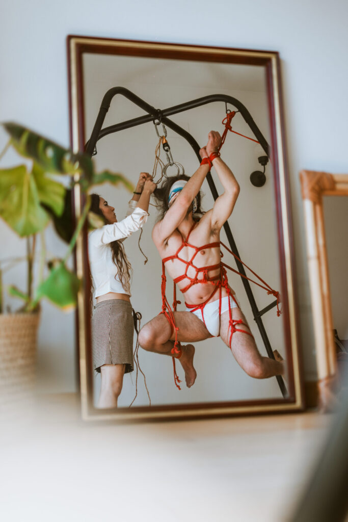 Intimate shibari session with male model
