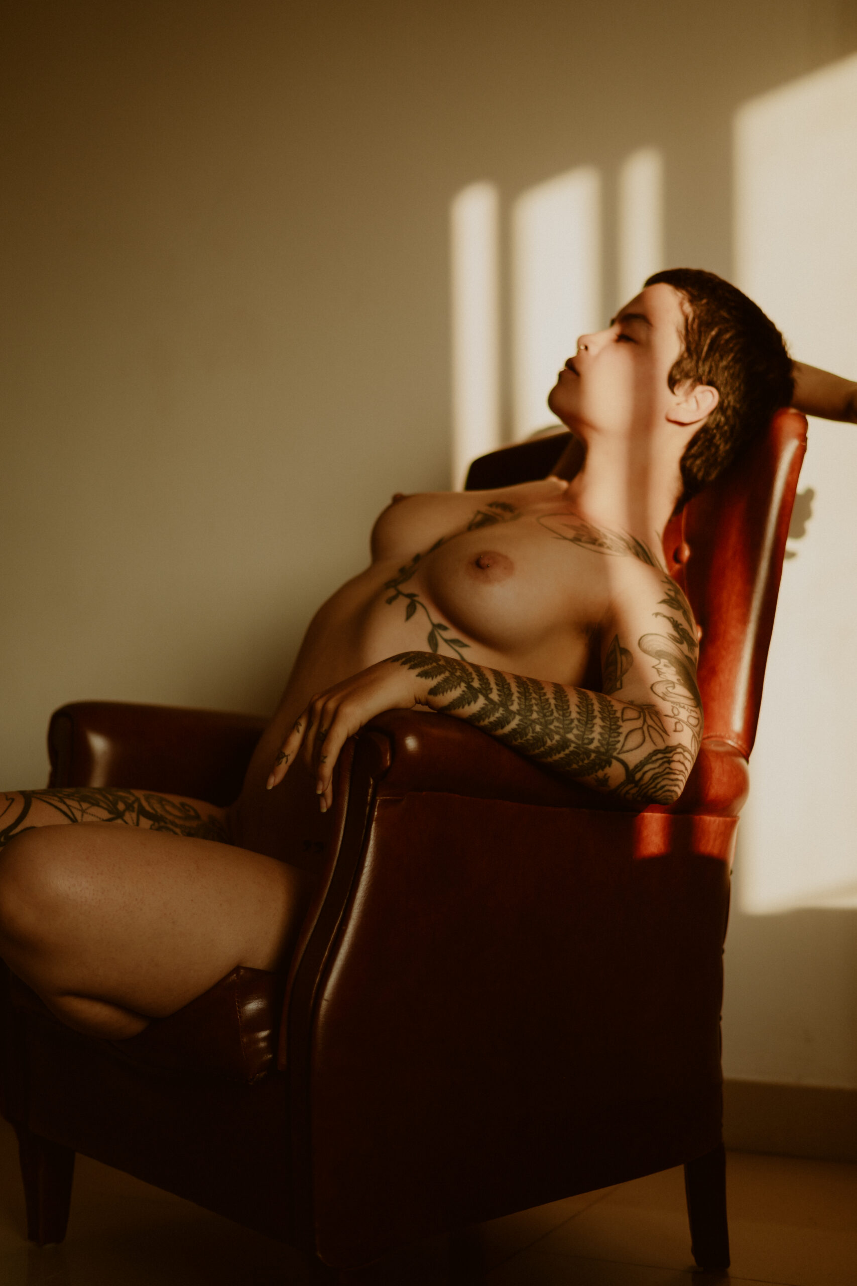 Self-portraits in an armchair with sunlight