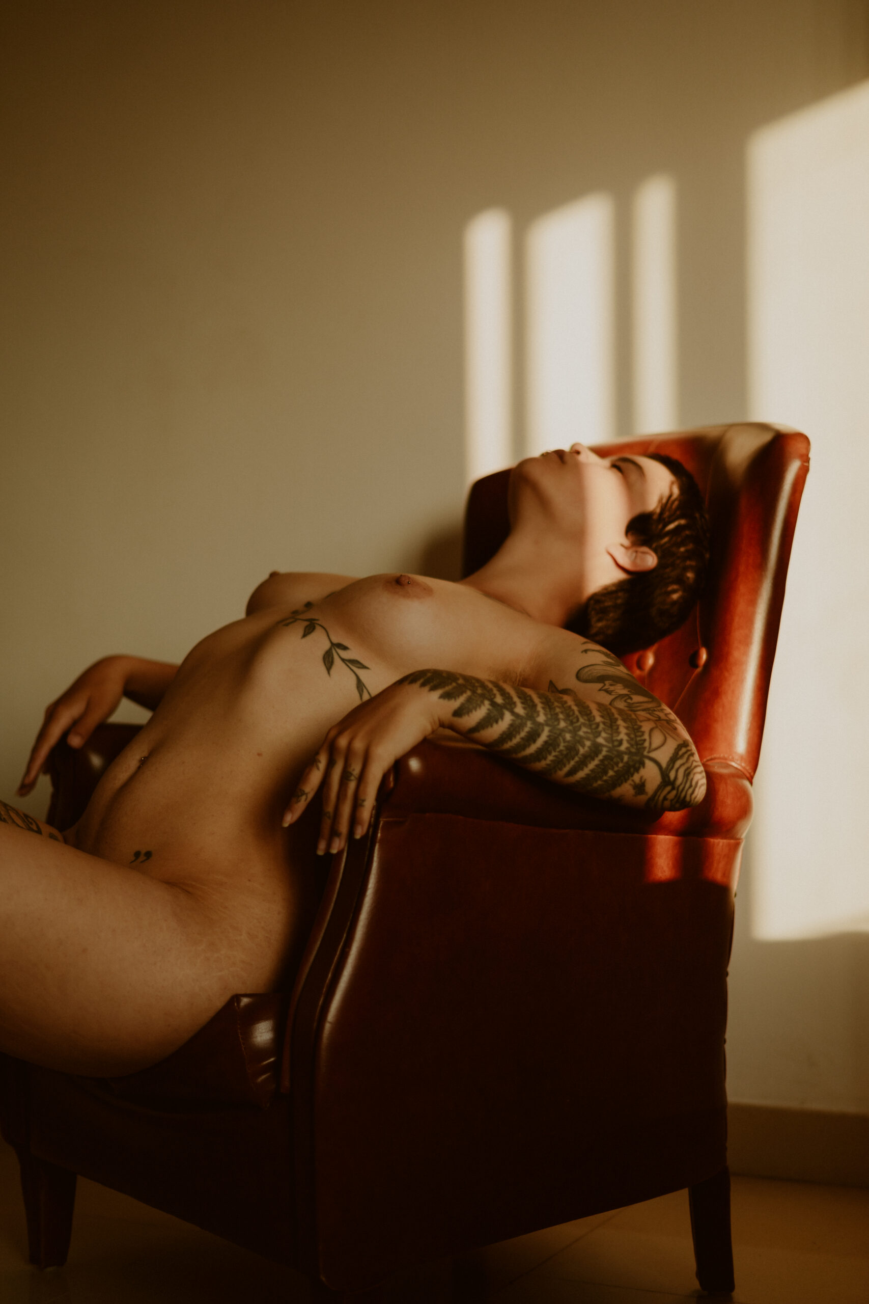 Self-portraits in an armchair with sunlight