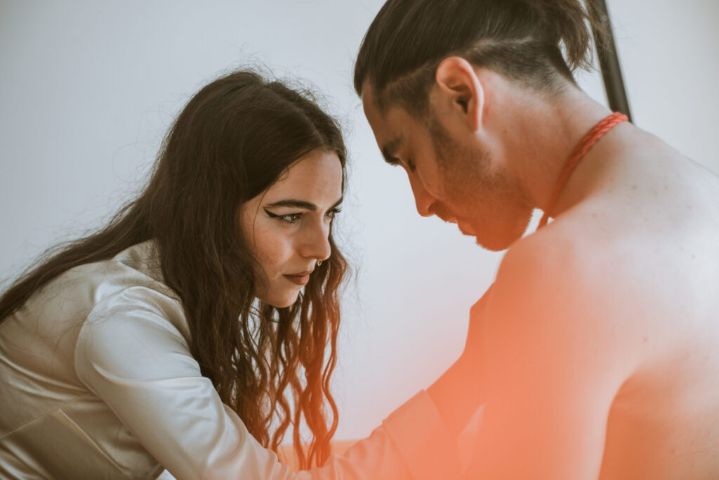 Intimate shibari session with male model