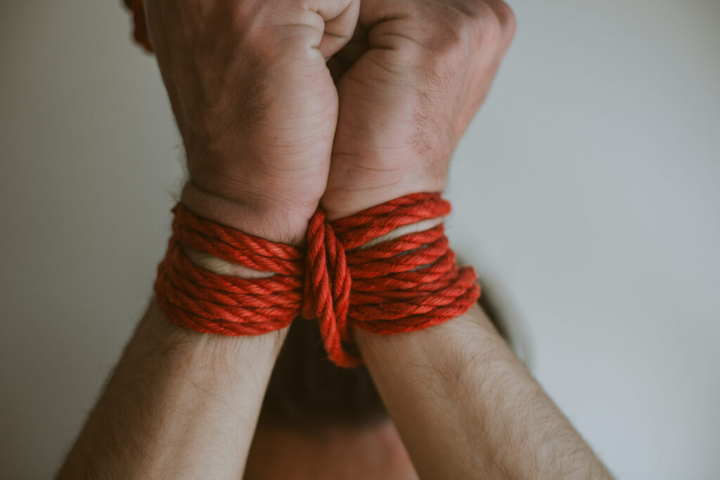 Intimate shibari session with male model