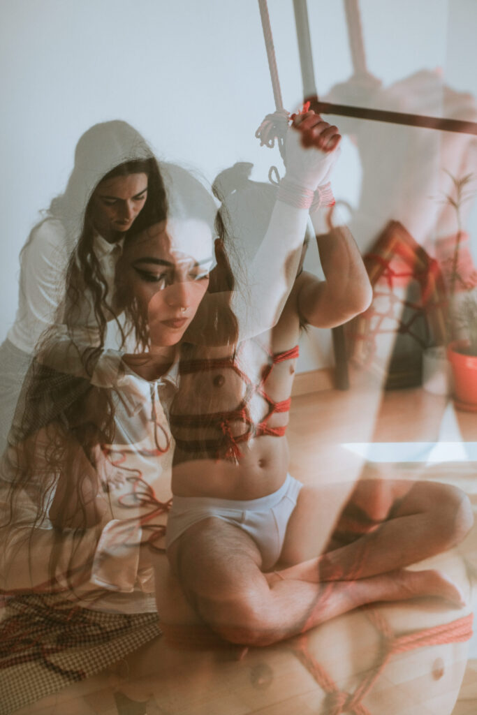 Intimate shibari session with male model